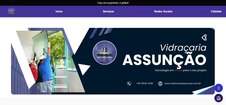 Captura de tela do site Vidraçaria Assunção